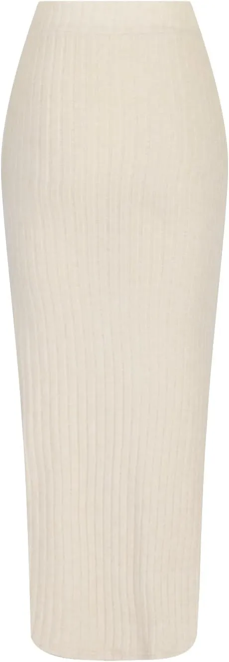 Ribbed Knit Skirt Women Long Elastic High Waisted Skirts Solid Pencil Skirt Bodycon Maxi Skirt Dressy Casual Skirt