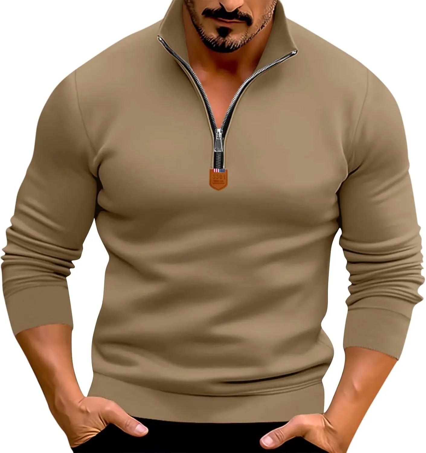 RTTUIOP Mens 1/4 Zip Pullover Fleece Western Sweaters Work Pullover Long Sleeve Solid Warm V Neck Quarter Zip Pullovers