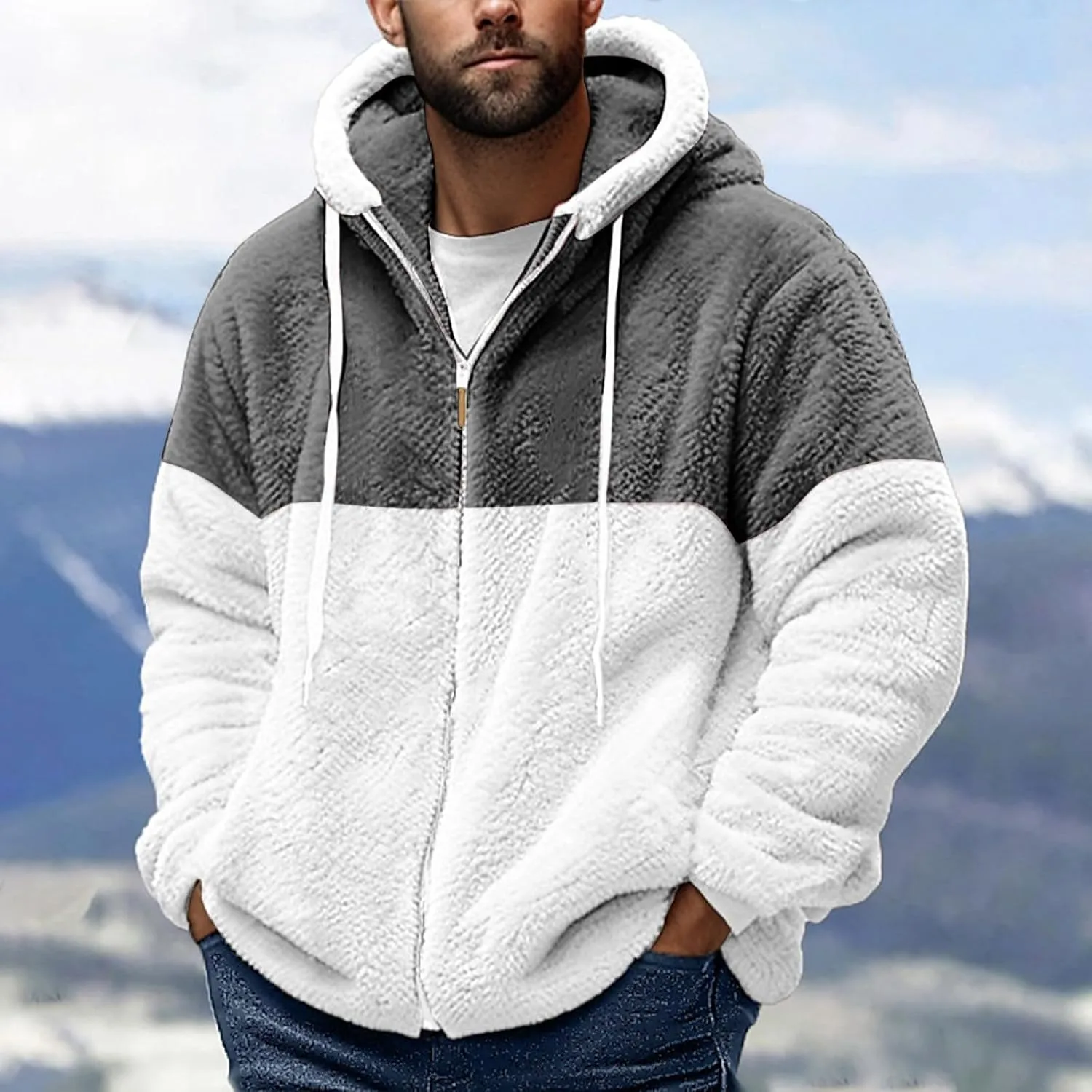 RTTUIOP Mens Fuzzy Sherpa Pullover Hoodie Sweatshirts Long Sleeve Sport Fall Outwear Sherpa Winter Sweater