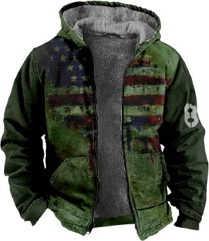 RTTUIOP Winter Hoodies For Men American Flag Print Tactical Jacket Sherpa Jacket Zip Up Warm Hoodies Fleece Lined Coat