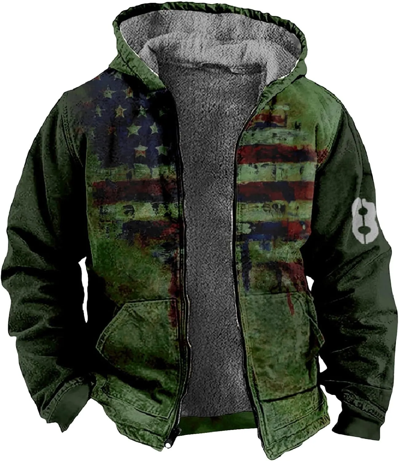RTTUIOP Winter Hoodies For Men American Flag Print Tactical Jacket Sherpa Jacket Zip Up Warm Hoodies Fleece Lined Coat