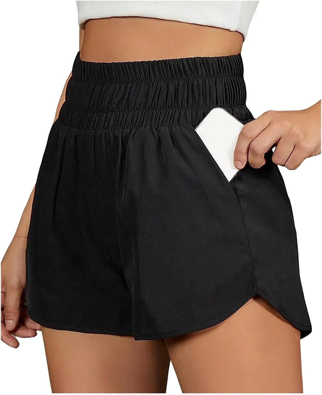 Running Shorts for Women Athletic Workout Gym Casual Quick Dry Sporty Elastic High Waisted Yoga Dolphin Shorts Pocket