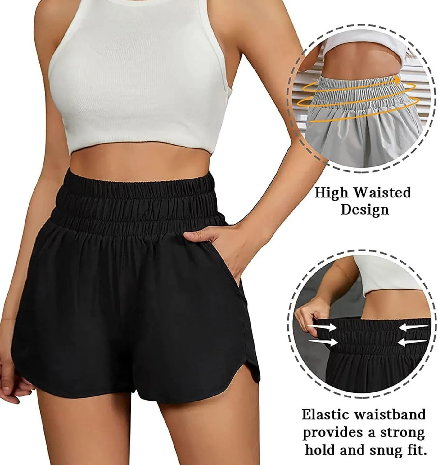 Running Shorts for Women Athletic Workout Gym Casual Quick Dry Sporty Elastic High Waisted Yoga Dolphin Shorts Pocket