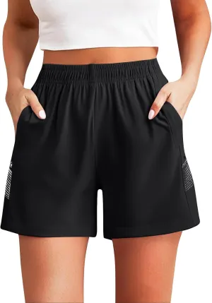 Running Shorts for Women Comfy Elastic Waist Quick Dry Lightweight Casual Workout Short with Zipper Pockets