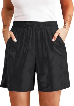 Running Shorts for Women Comfy Elastic Waist Quick Dry Lightweight Casual Workout Short with Zipper Pockets