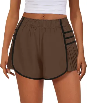 Running Shorts for Women High Waisted Sweat Shorts Quickl Dry Athletic Shorts Flowy Pleated Gym Shorts with Pockets