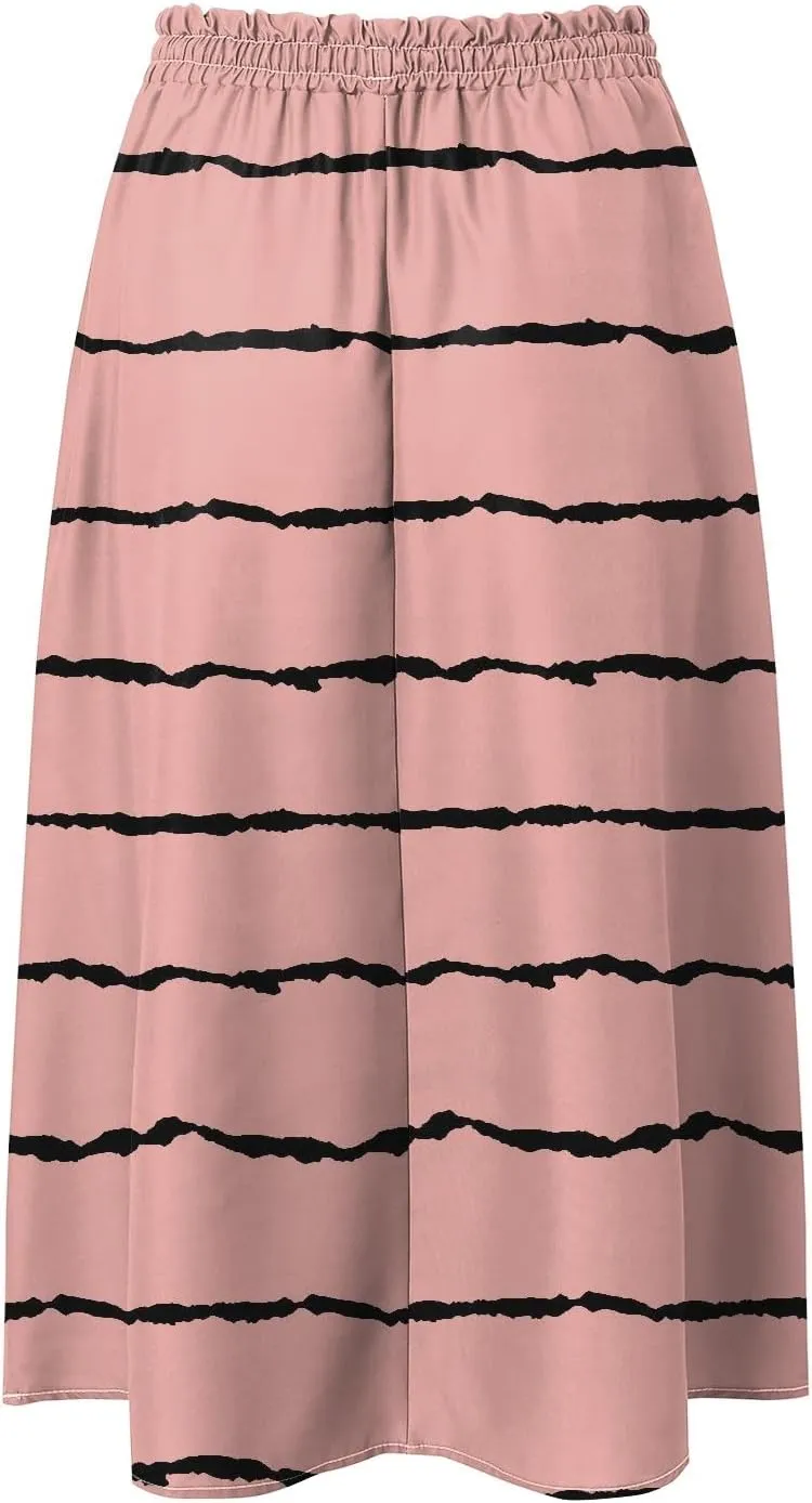 Rvidbe Skirts for Women Midi Length Summer Pleated High Waisted Casual Below Knee Skirts with Pockets Vacation A-Line Skirts
