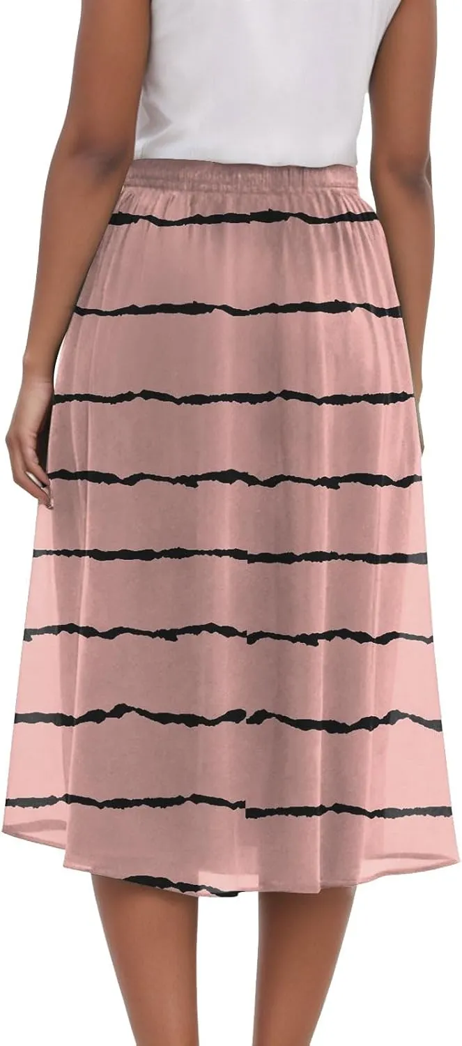 Rvidbe Skirts for Women Midi Length Summer Pleated High Waisted Casual Below Knee Skirts with Pockets Vacation A-Line Skirts