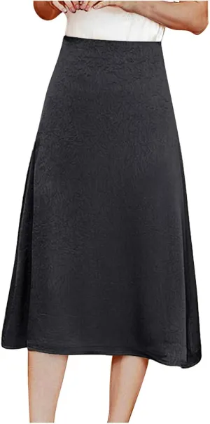 Satin Midi Skirt for Women 2025 Summer Elastic High Waisted A Line Swing Skirts Casual Solid Business Work Skorts