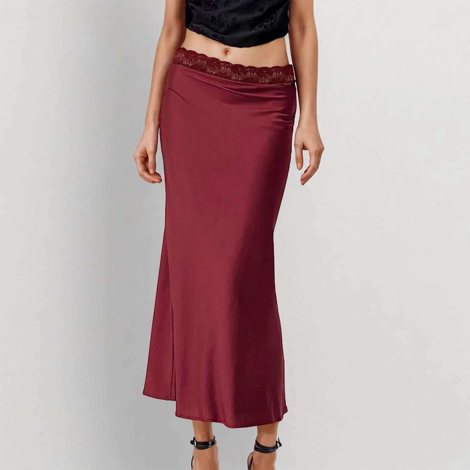 Satin Silk Maxi Skorts Women Summer Dressy Lace High Waist A Line Flared Skirt Casual Fashion Elagant Flowy Skirts