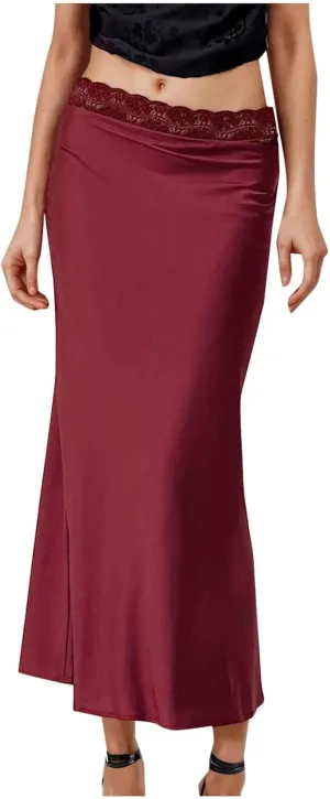 Satin Silk Maxi Skorts Women Summer Dressy Lace High Waist A Line Flared Skirt Casual Fashion Elagant Flowy Skirts