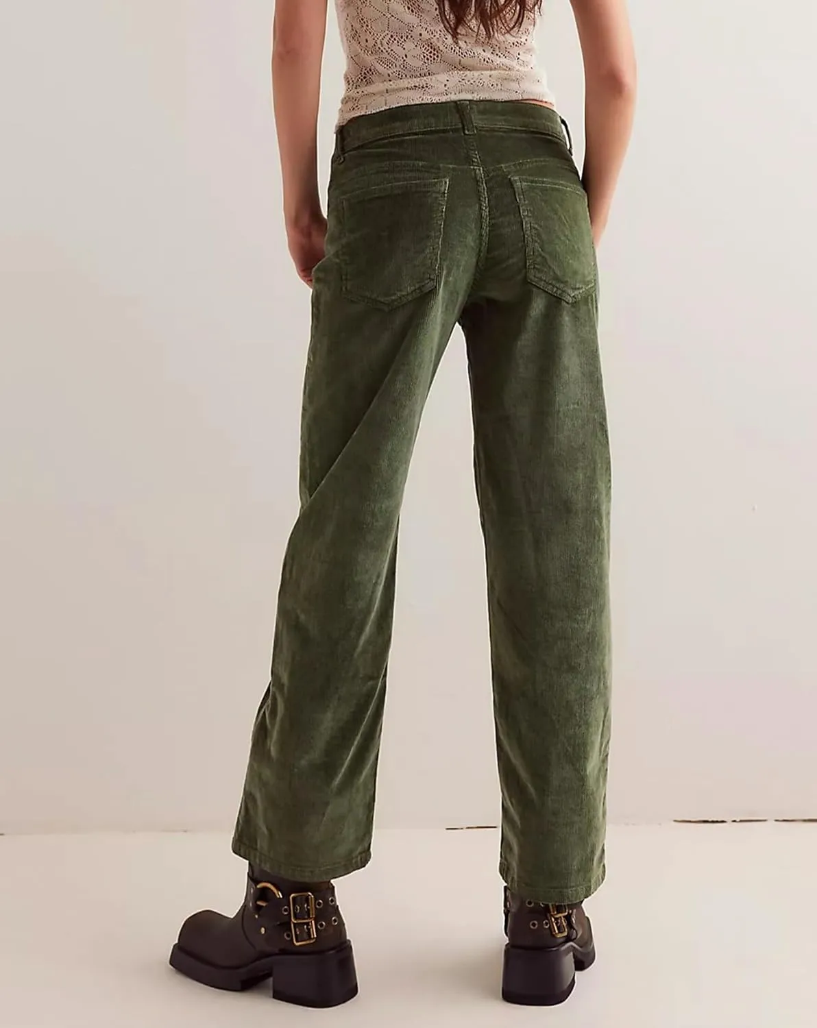 SCOFEEL Corduroy Pants for Women Casual Elastic Waisted Straight Leg Pant Loose Comfy Trousers with Pockets