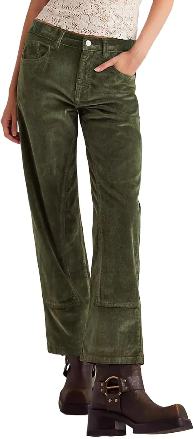 SCOFEEL Corduroy Pants for Women Casual Elastic Waisted Straight Leg Pant Loose Comfy Trousers with Pockets
