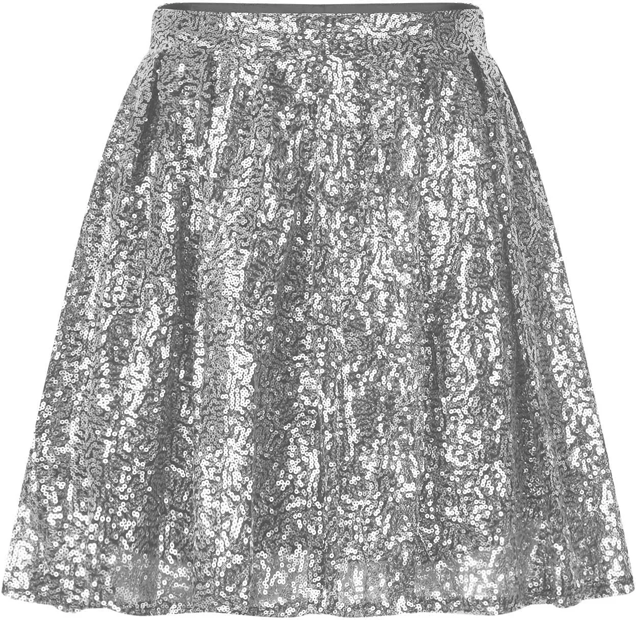 Sequin Mini Skirt for Women A-line Basic Skirt Stretchy Flared Casual Pleated Sparkly Skater Skirts Short Rave Skirt