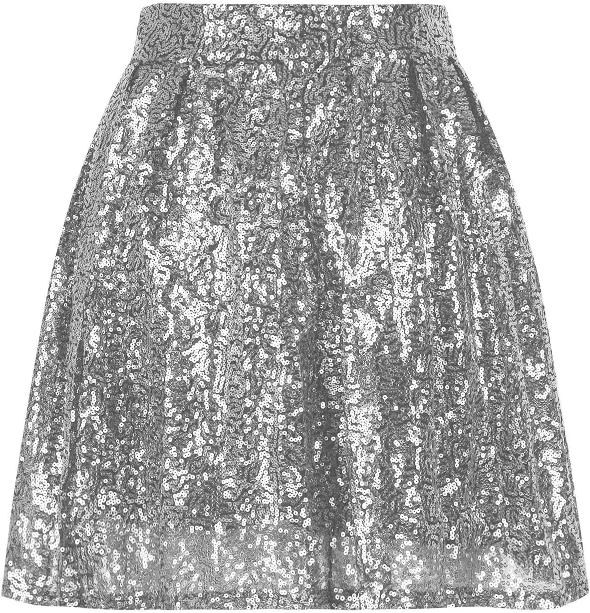 Sequin Mini Skirt for Women A-line Basic Skirt Stretchy Flared Casual Pleated Sparkly Skater Skirts Short Rave Skirt