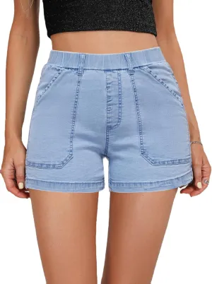 SESERAGI Women's Stretch Twill Shorts High Waisted 3.5 Inch Inseam Elastic Wasit Shorts