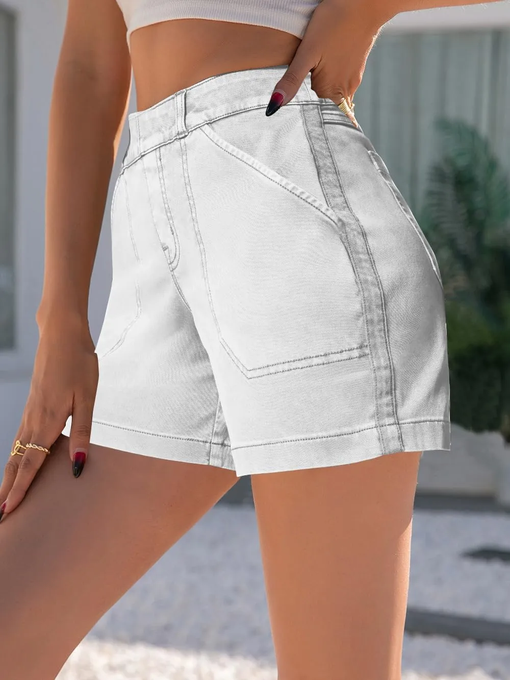 SESERAGI Women's Stretch Twill Shorts High Waisted 3.5 Inch Inseam Elastic Wasit Shorts