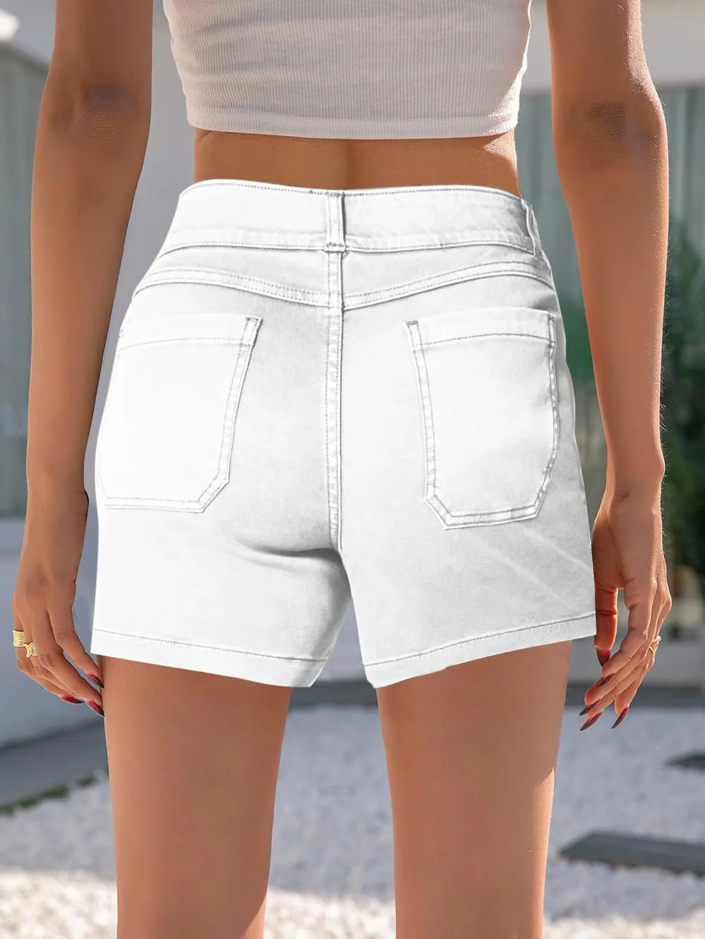 SESERAGI Women's Stretch Twill Shorts High Waisted 3.5 Inch Inseam Elastic Wasit Shorts