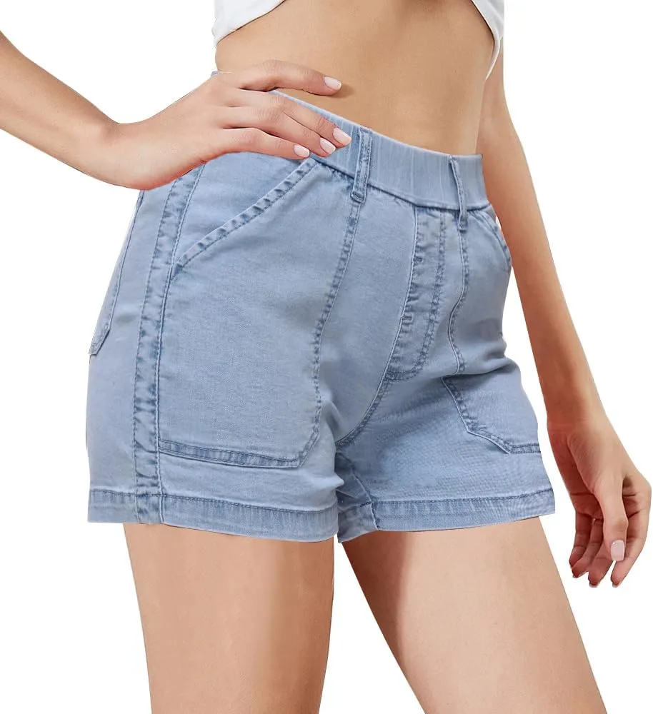 SESERAGI Women's Stretch Twill Shorts High Waisted 3.5 Inch Inseam Elastic Wasit Shorts