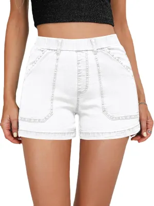 SESERAGI Women's Stretch Twill Shorts High Waisted 3.5 Inch Inseam Elastic Wasit Shorts