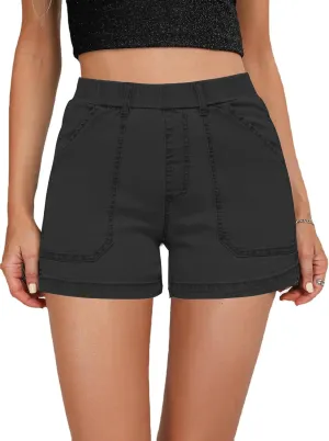 SESERAGI Women's Stretch Twill Shorts High Waisted 3.5 Inch Inseam Elastic Wasit Shorts
