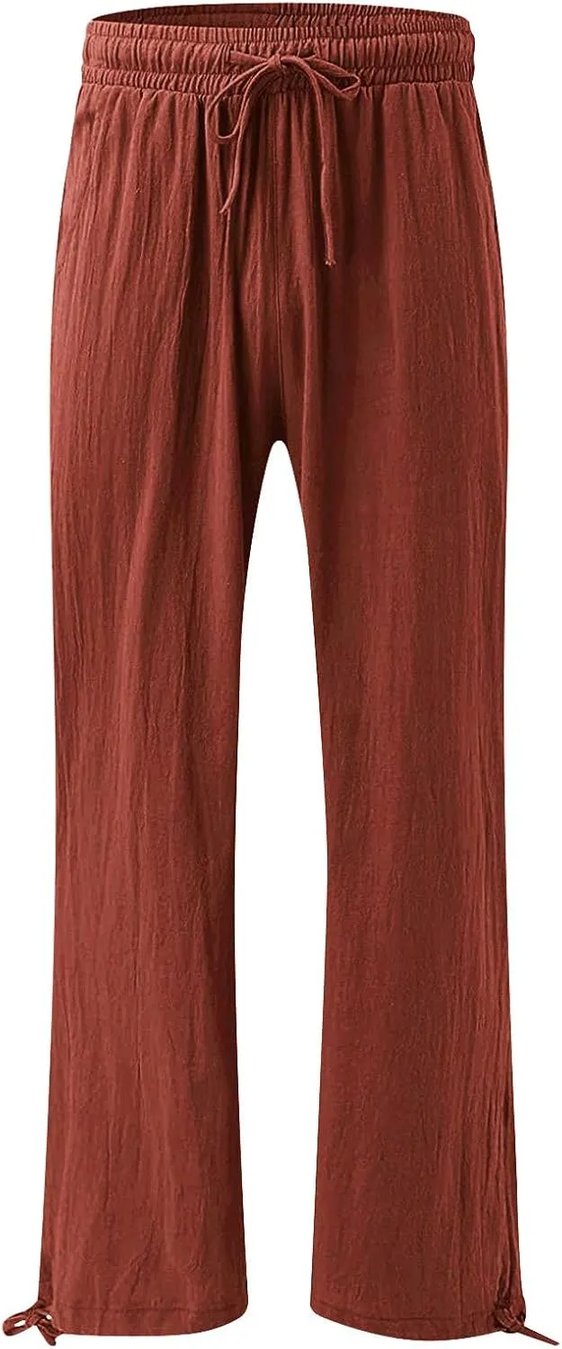 SHAOBGE Linen Pants Women Comfy Flowy Wide Leg Pants Trousers Summer High Waisted Beach Palazzo Pants with Pockets 2024