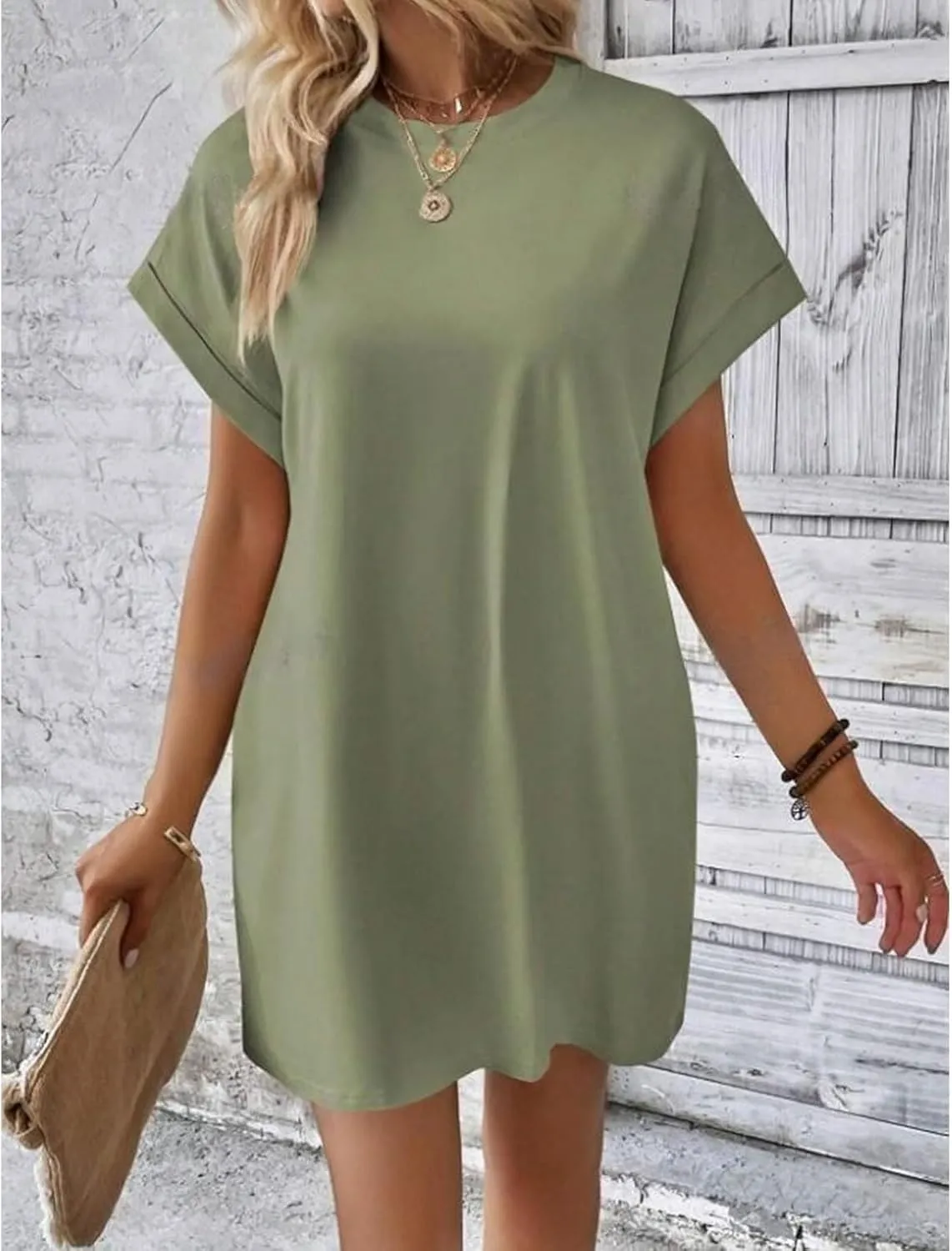 Shirt Dresses for Women Summer Casual Short Sleeve Mini Dress Loose Crew Neck T Shirt Dress Sundresses Swimsuit Coverup