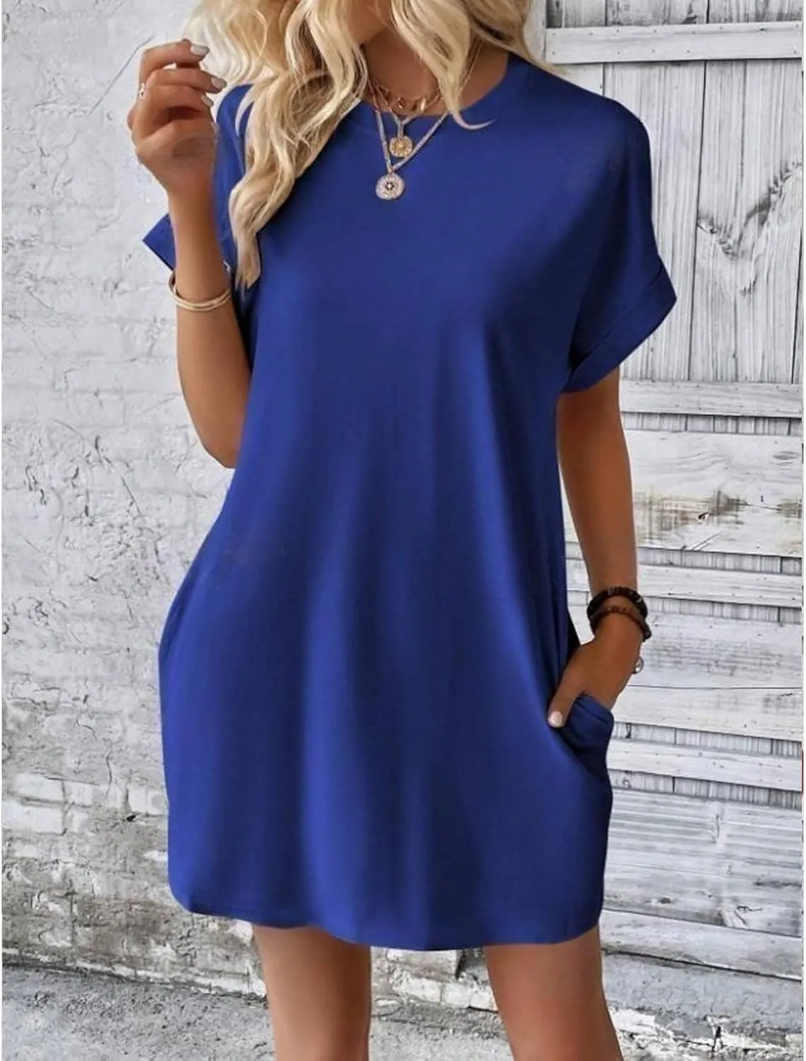 Shirt Dresses for Women Summer Casual Short Sleeve Mini Dress Loose Crew Neck T Shirt Dress Sundresses Swimsuit Coverup