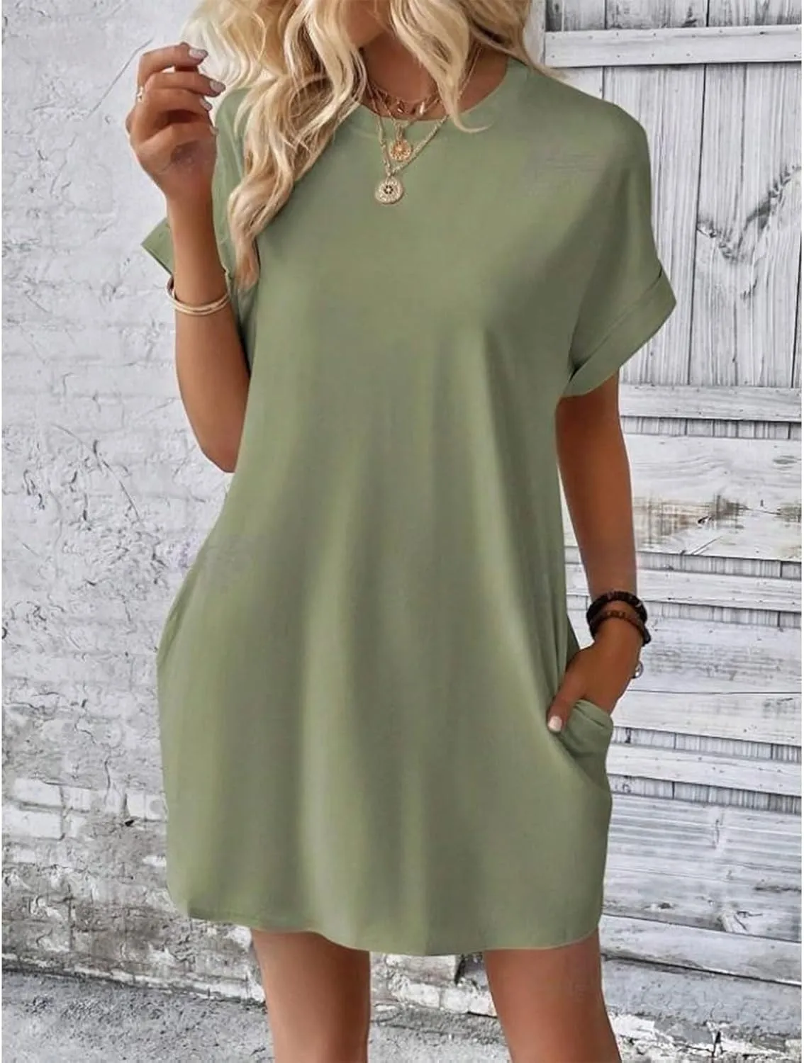 Shirt Dresses for Women Summer Casual Short Sleeve Mini Dress Loose Crew Neck T Shirt Dress Sundresses Swimsuit Coverup