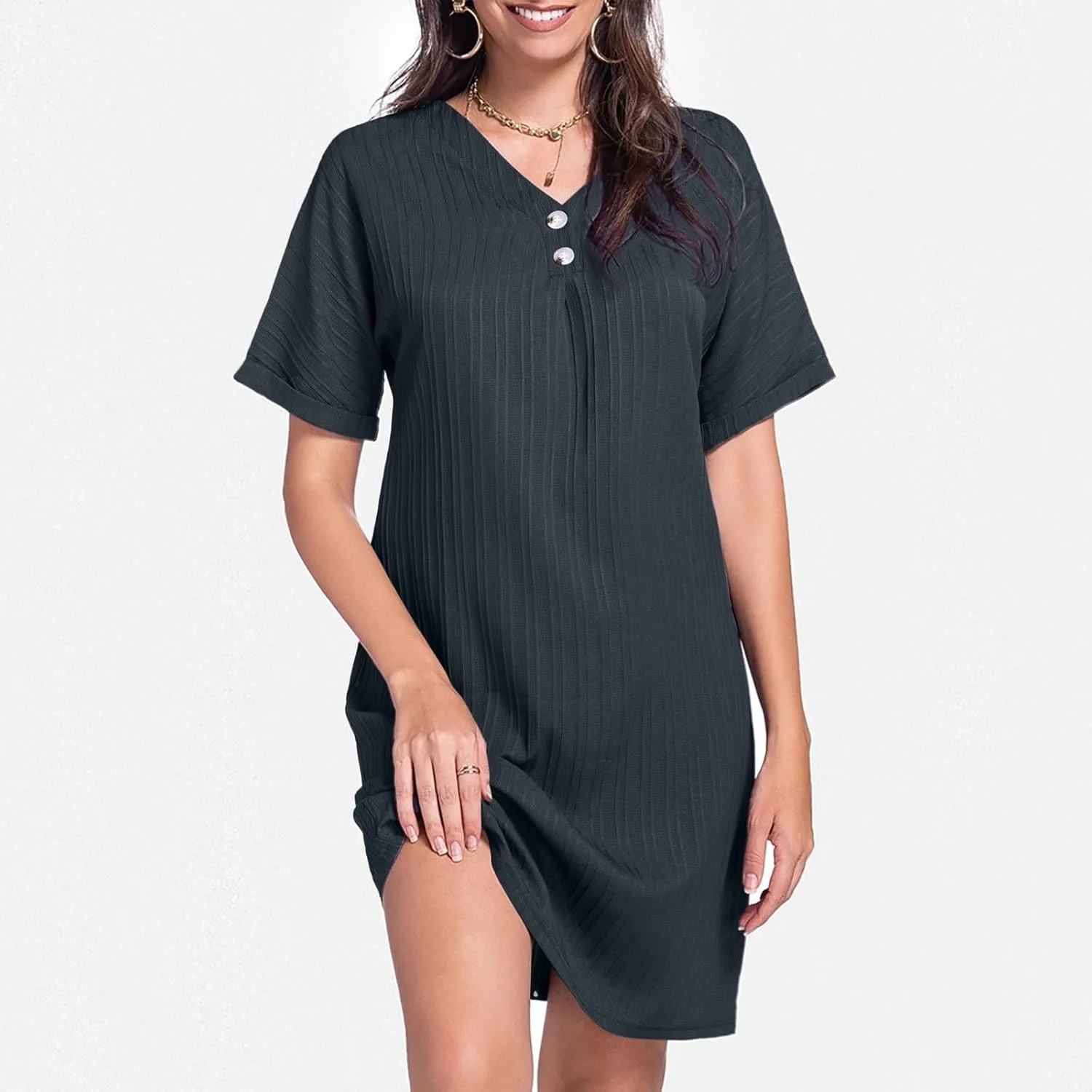 Shirt Dresses for Women, Women's Summer Casual T Shirt Dresses Short Sleeve Button Down Swing Dress with Pockets