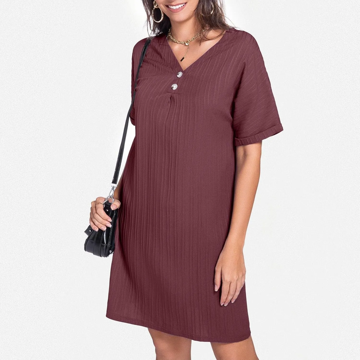 Shirt Dresses for Women, Women's Summer Casual T Shirt Dresses Short Sleeve Button Down Swing Dress with Pockets