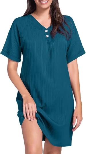 Shirt Dresses for Women, Women's Summer Casual T Shirt Dresses Short Sleeve Button Down Swing Dress with Pockets