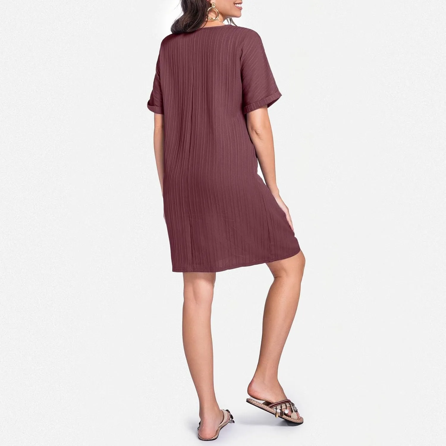 Shirt Dresses for Women, Women's Summer Casual T Shirt Dresses Short Sleeve Button Down Swing Dress with Pockets