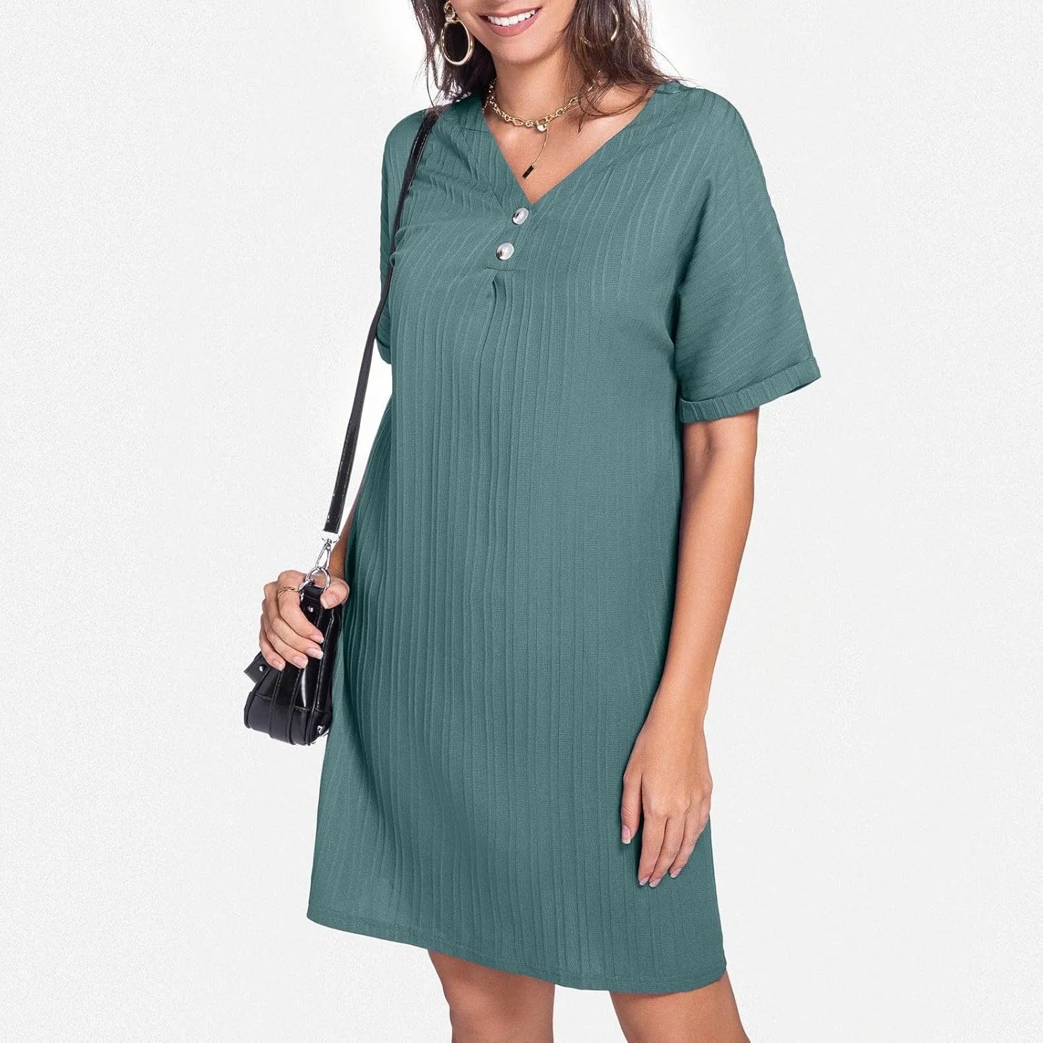 Shirt Dresses for Women, Women's Summer Casual T Shirt Dresses Short Sleeve Button Down Swing Dress with Pockets