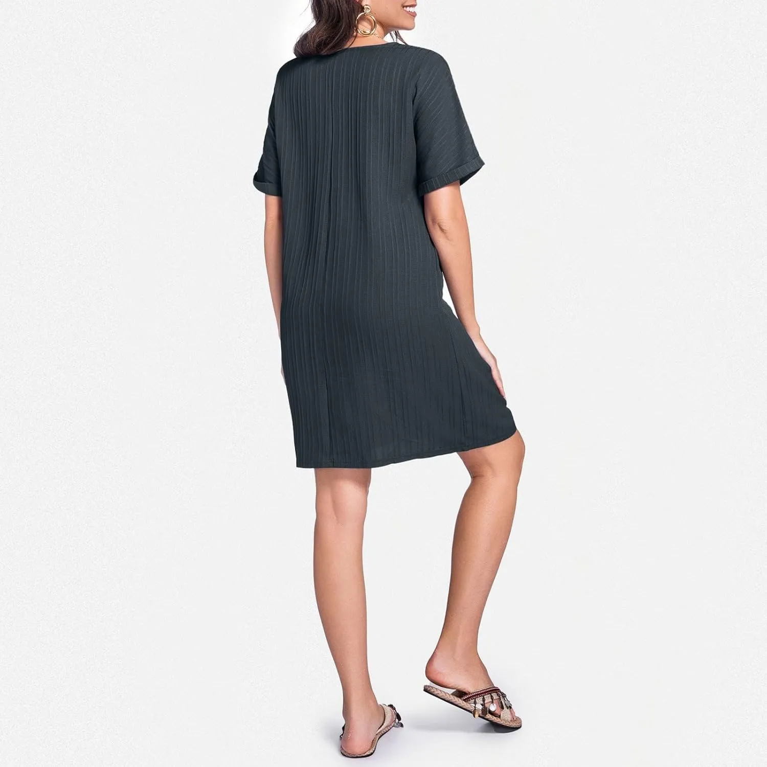 Shirt Dresses for Women, Women's Summer Casual T Shirt Dresses Short Sleeve Button Down Swing Dress with Pockets