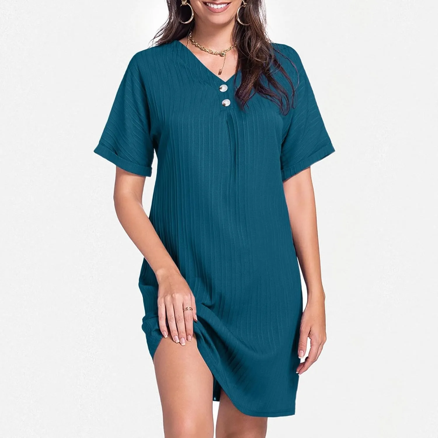 Shirt Dresses for Women, Women's Summer Casual T Shirt Dresses Short Sleeve Button Down Swing Dress with Pockets