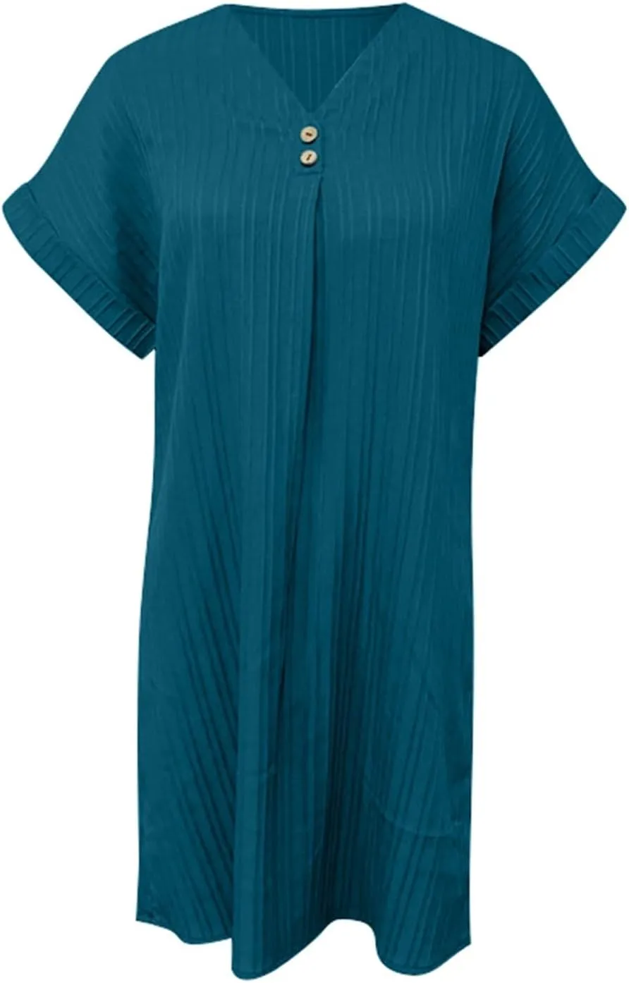 Shirt Dresses for Women, Women's Summer Casual T Shirt Dresses Short Sleeve Button Down Swing Dress with Pockets