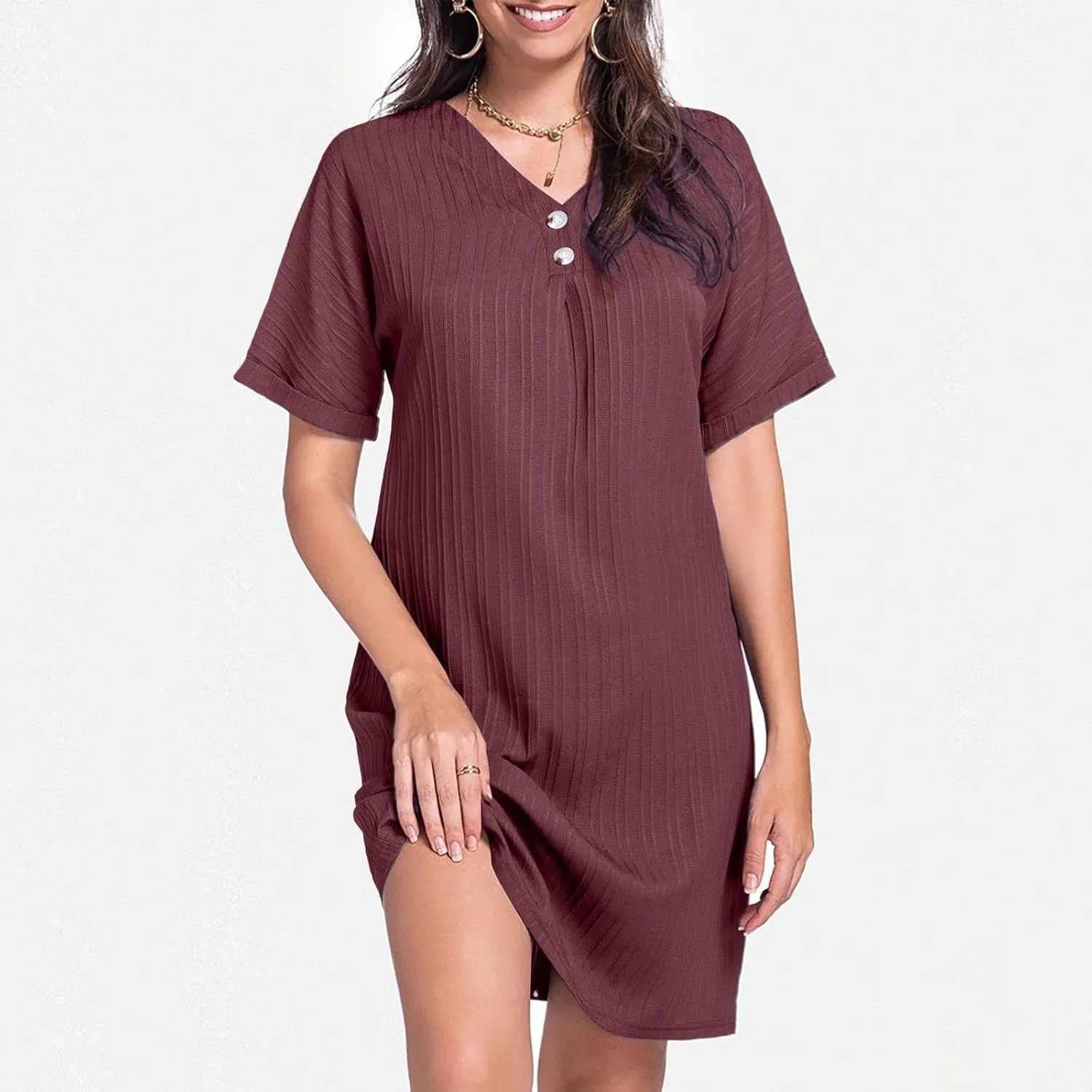 Shirt Dresses for Women, Women's Summer Casual T Shirt Dresses Short Sleeve Button Down Swing Dress with Pockets