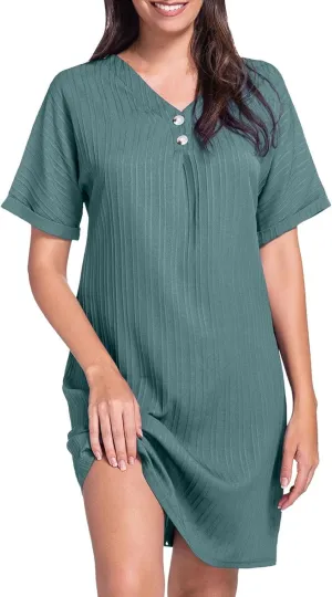 Shirt Dresses for Women, Women's Summer Casual T Shirt Dresses Short Sleeve Button Down Swing Dress with Pockets