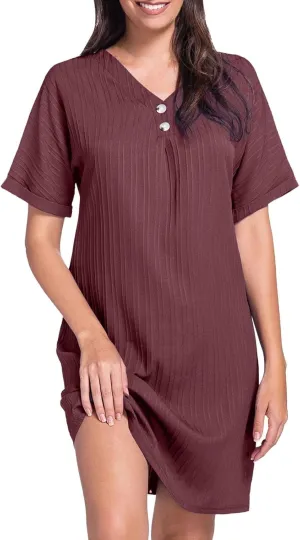 Shirt Dresses for Women, Women's Summer Casual T Shirt Dresses Short Sleeve Button Down Swing Dress with Pockets