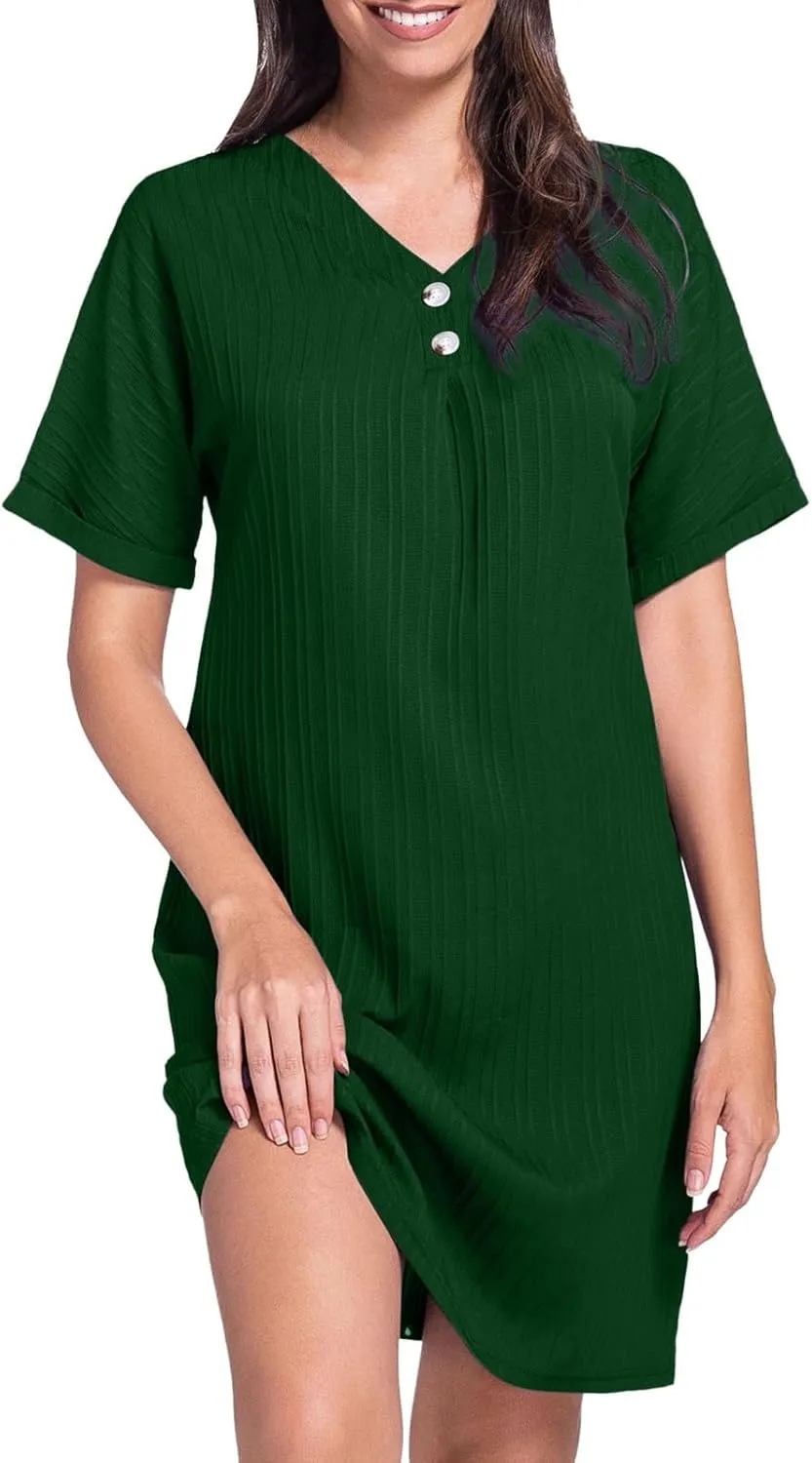 Shirt Dresses for Women, Women's Summer Casual T Shirt Dresses Short Sleeve Button Down Swing Dress with Pockets