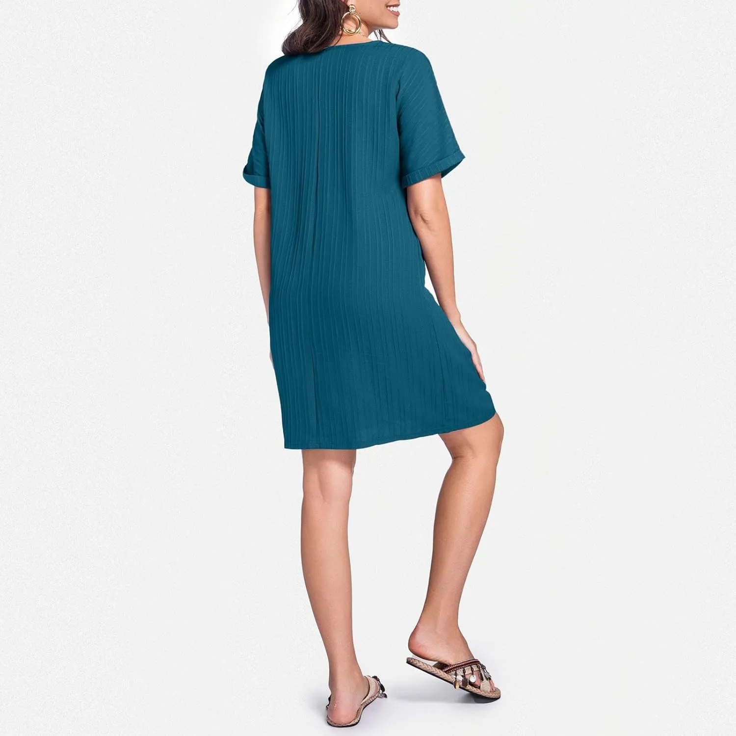 Shirt Dresses for Women, Women's Summer Casual T Shirt Dresses Short Sleeve Button Down Swing Dress with Pockets