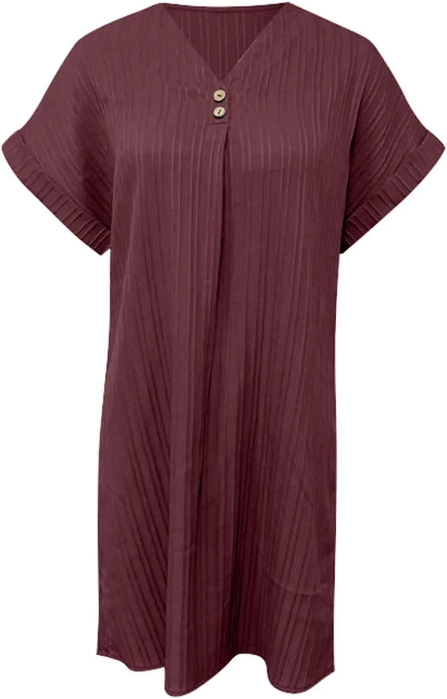 Shirt Dresses for Women, Women's Summer Casual T Shirt Dresses Short Sleeve Button Down Swing Dress with Pockets