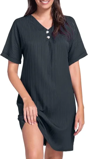 Shirt Dresses for Women, Women's Summer Casual T Shirt Dresses Short Sleeve Button Down Swing Dress with Pockets