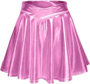 Short Mini Skirts for Women Trendy High Waisted Faux Leather Pleated Solid Ruffle Skirt Black Leather Skirt
