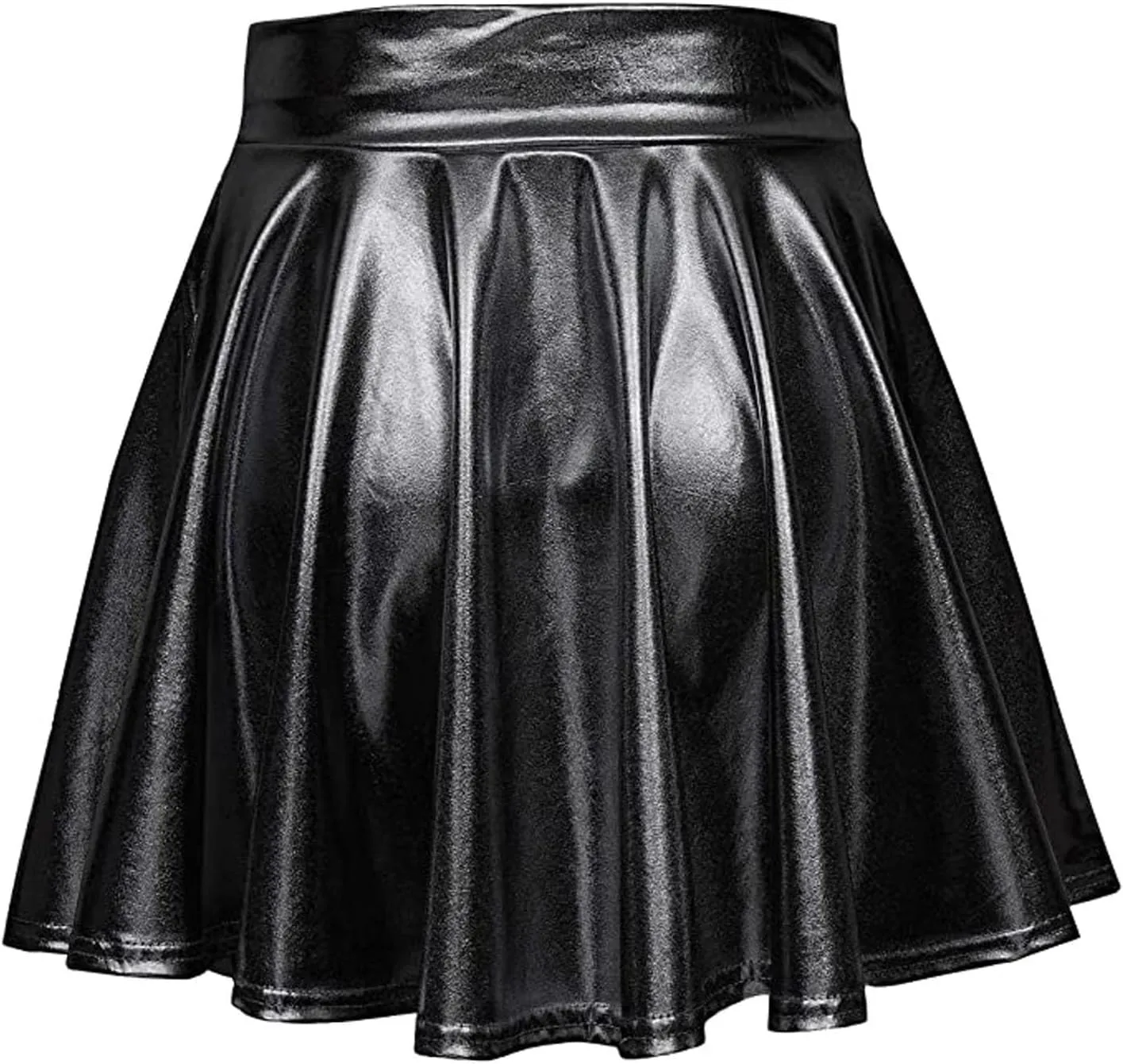 Short Mini Skirts for Women Trendy High Waisted Faux Leather Pleated Solid Ruffle Skirt Black Leather Skirt