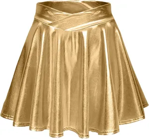 Short Mini Skirts for Women Trendy High Waisted Faux Leather Pleated Solid Ruffle Skirt Black Leather Skirt