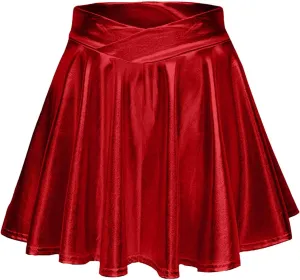 Short Mini Skirts for Women Trendy High Waisted Faux Leather Pleated Solid Ruffle Skirt Black Leather Skirt