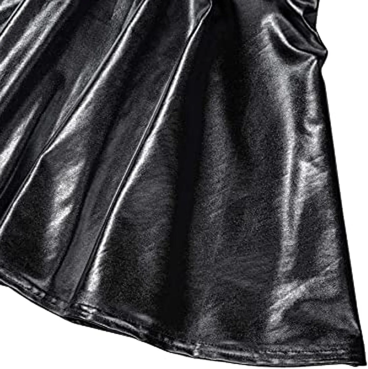 Short Mini Skirts for Women Trendy High Waisted Faux Leather Pleated Solid Ruffle Skirt Black Leather Skirt