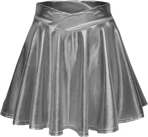 Short Mini Skirts for Women Trendy High Waisted Faux Leather Pleated Solid Ruffle Skirt Black Leather Skirt